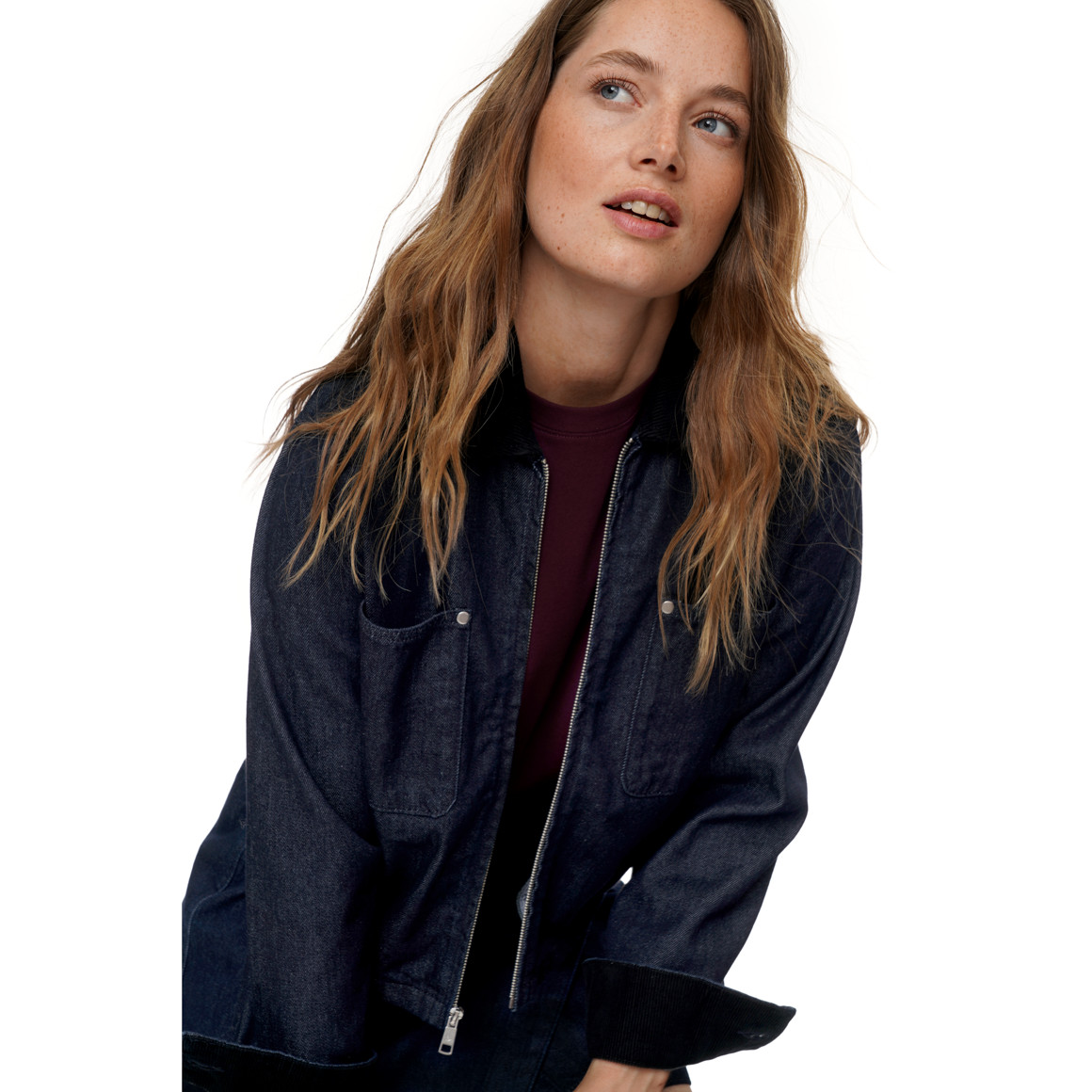 Damen Jeansjacke mit Cord-Kragen