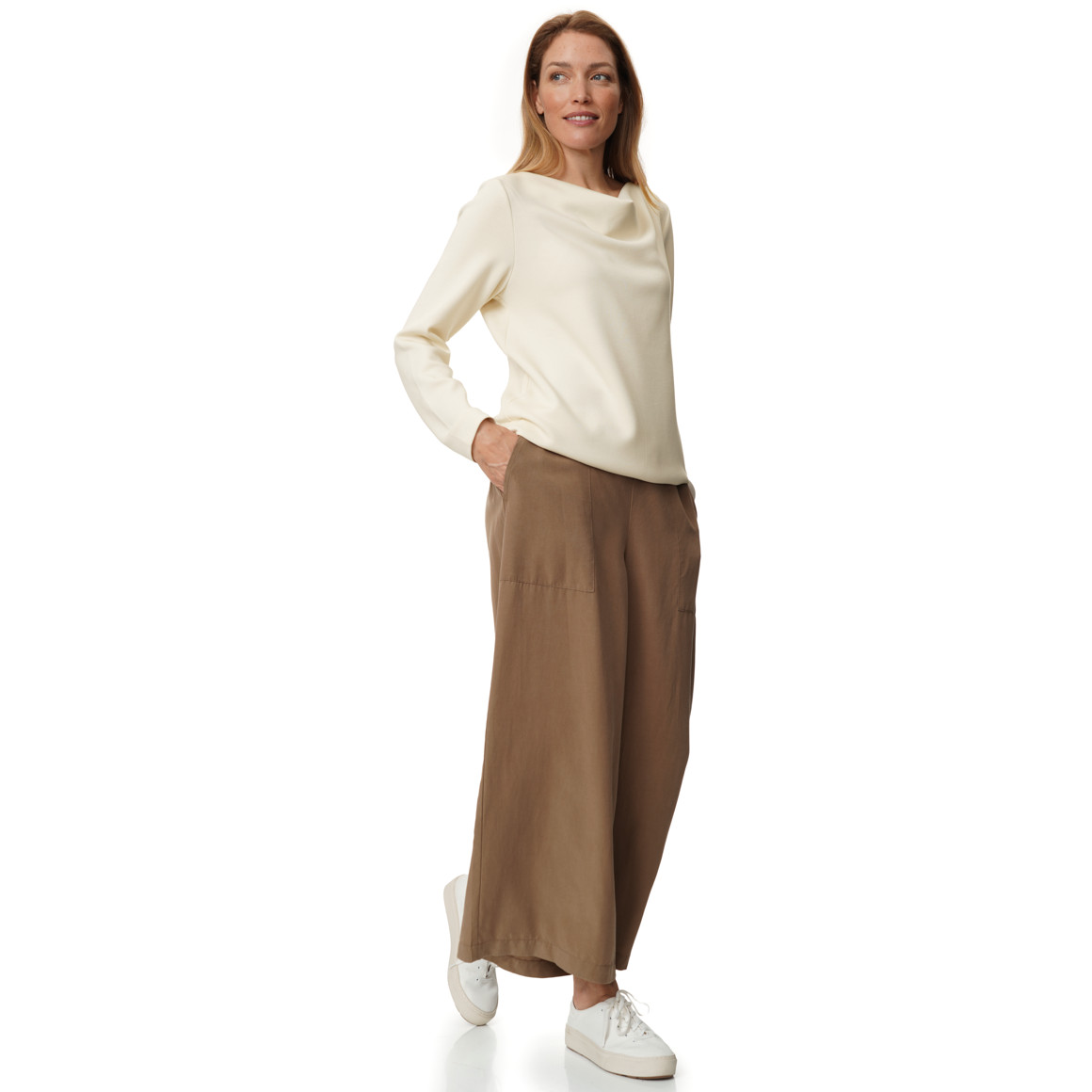 Damen Sweatshirt mit Wasserfallkragen
