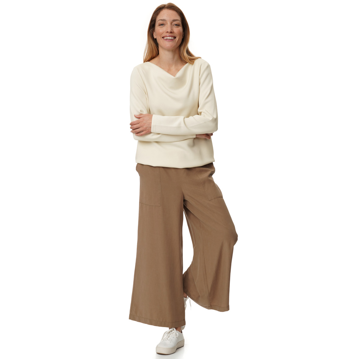 Damen Sweatshirt mit Wasserfallkragen