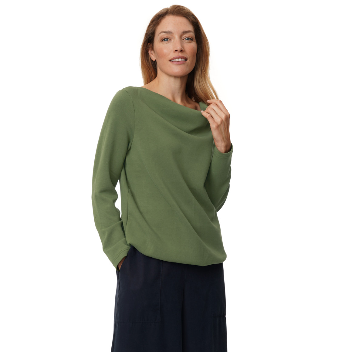 Damen Sweatshirt mit Wasserfallkragen