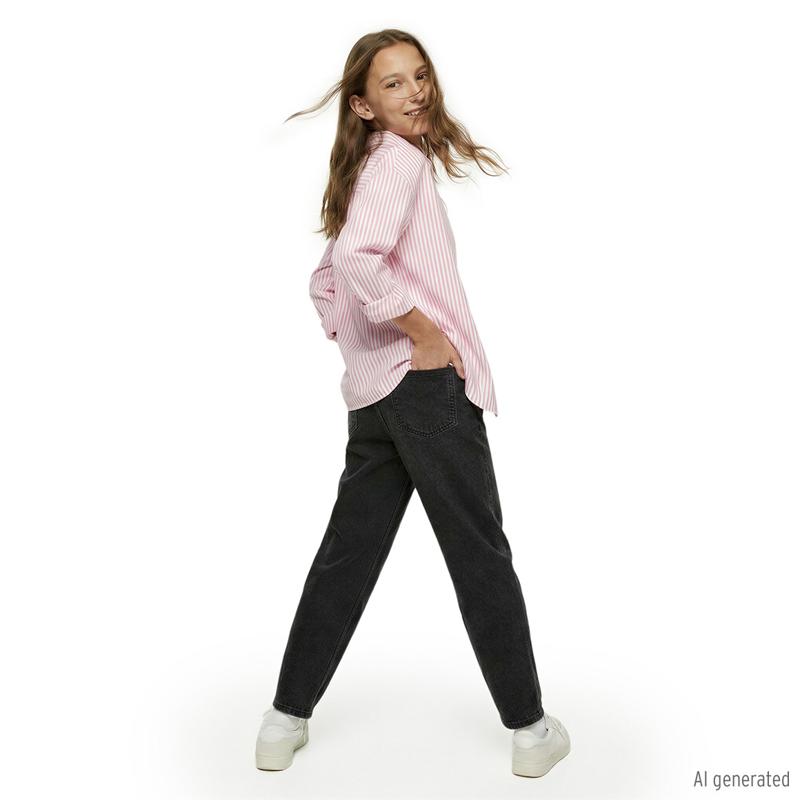 Mädchen Mom-Fit-Jeans mit verstellbarem Bund