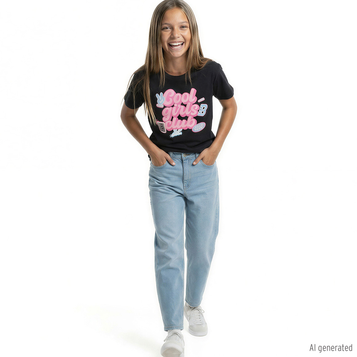 Mädchen Mom-Fit-Jeans mit verstellbarem Bund