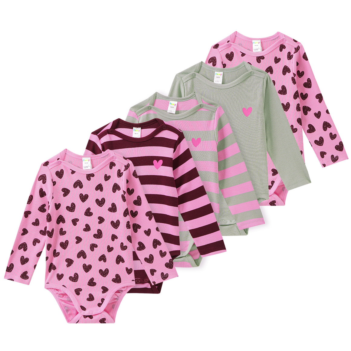 5 Baby Bodys mit Rippstruktur