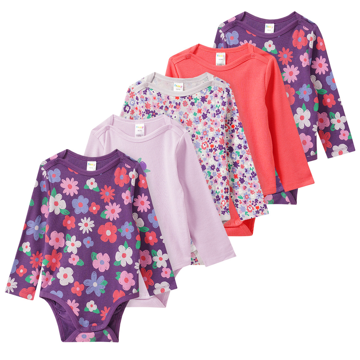 5 Baby Bodys mit Rippstruktur