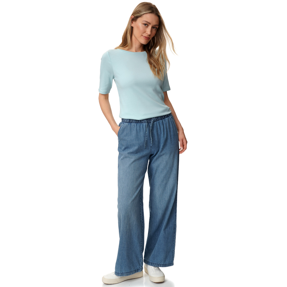 Damen T-Shirt in gerippter Struktur