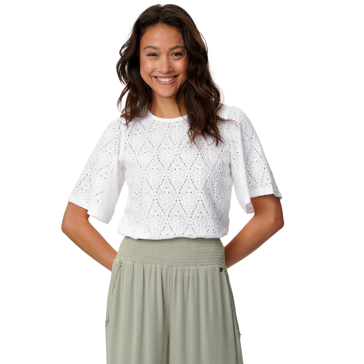 Damen T-Shirt mit Ajour-Muster