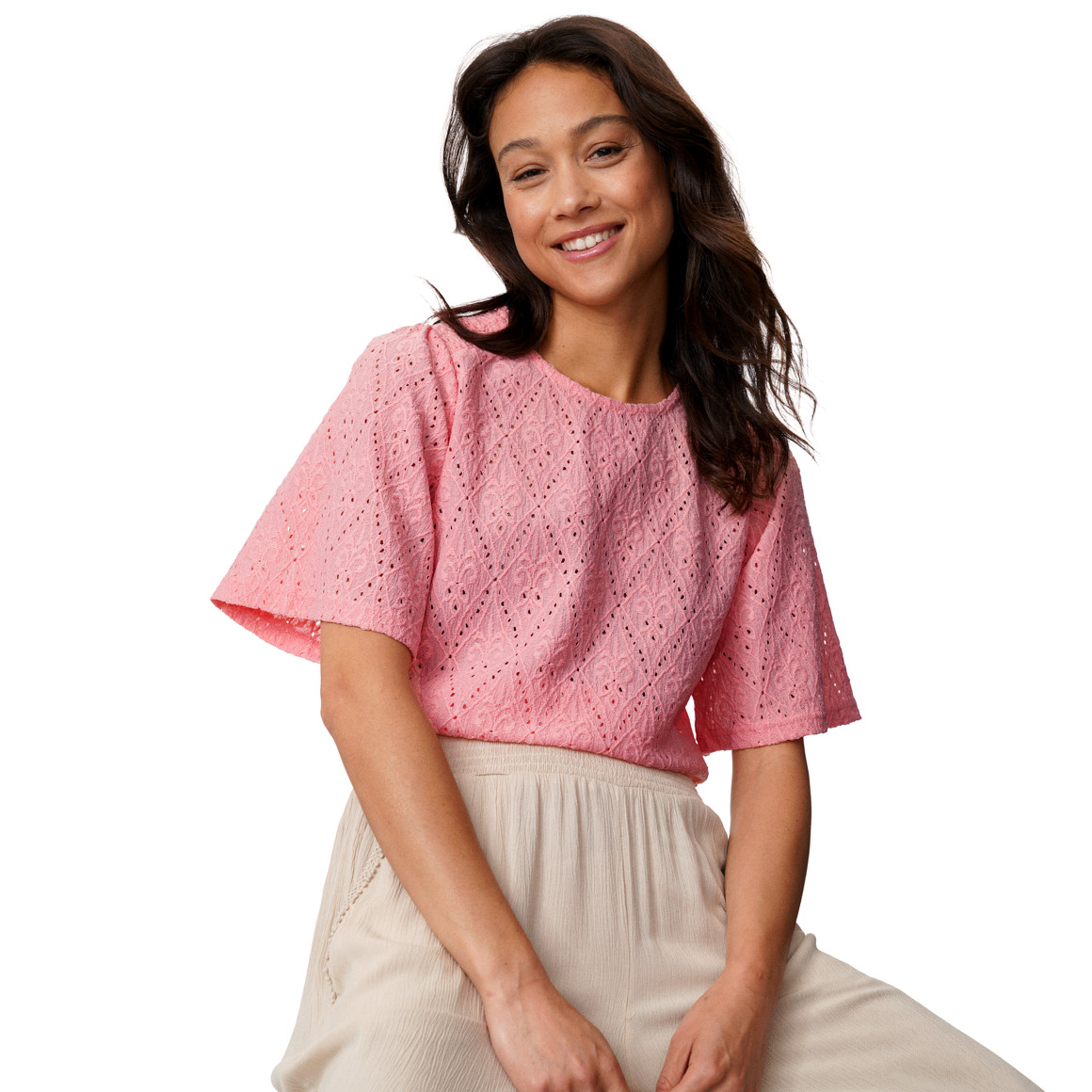 Damen T-Shirt mit Ajour-Muster