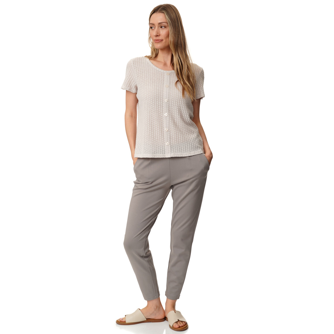 Damen T-Shirt mit Lochstickerei