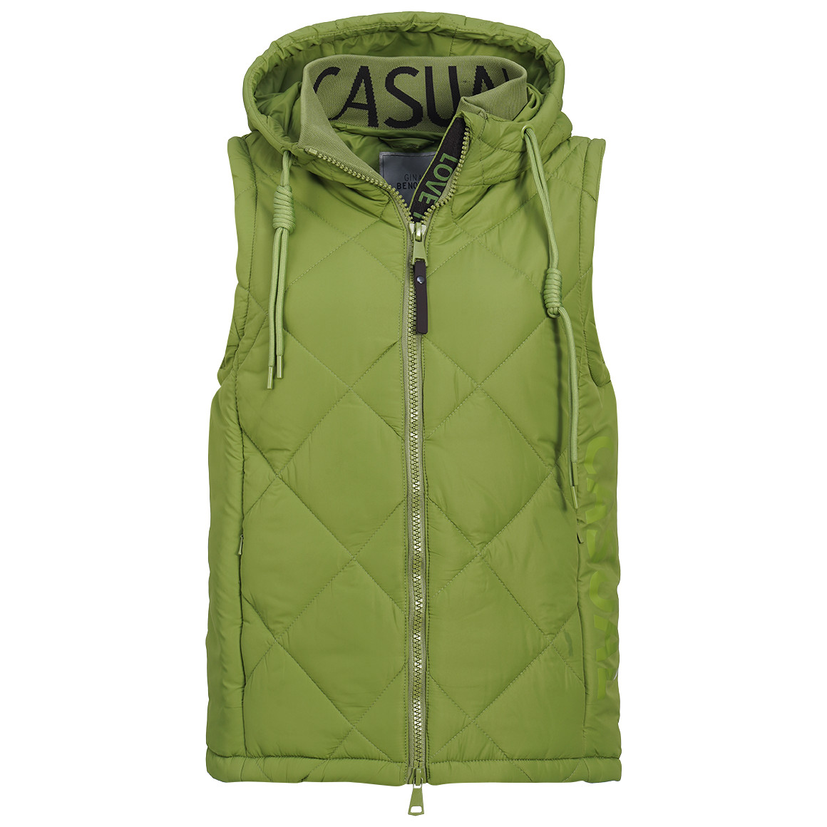 Damesgewatteerd vest met opschrift