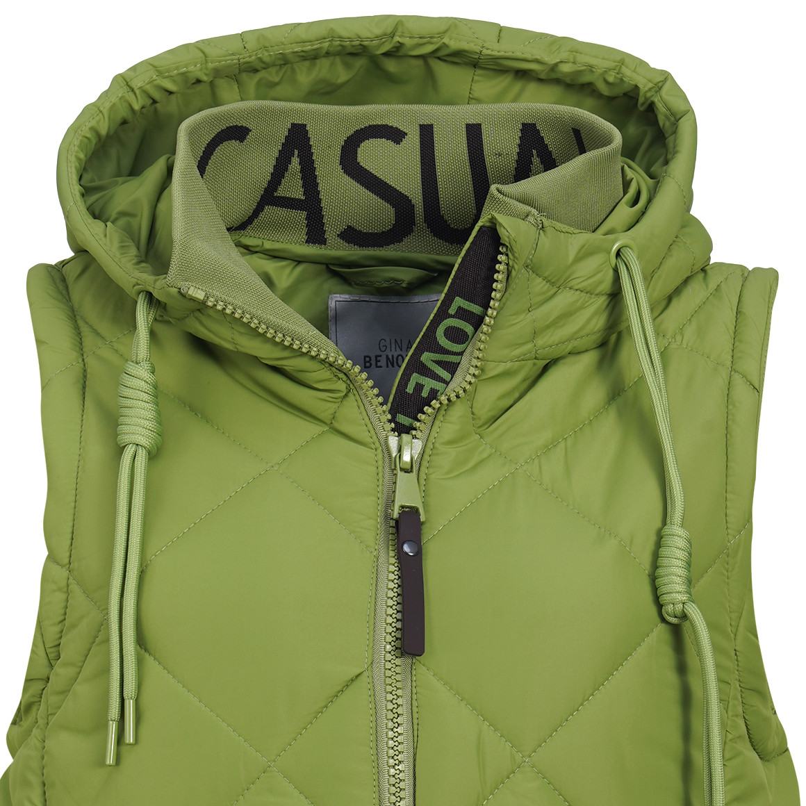 Damesgewatteerd vest met opschrift