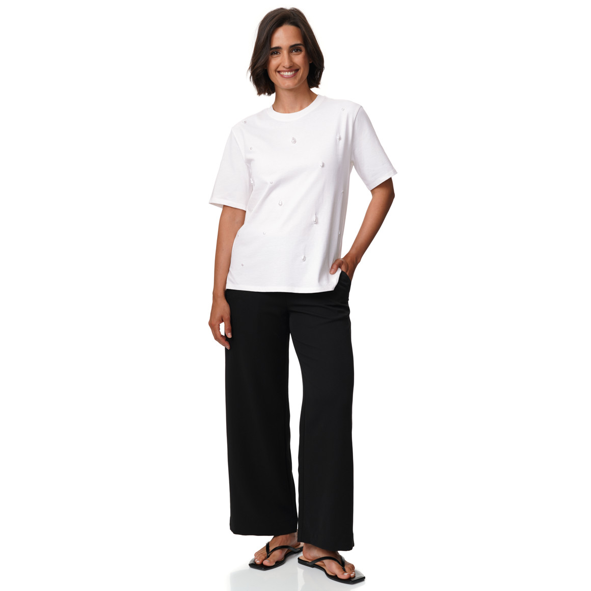 Damen T-Shirt mit Perlen-Applikationen