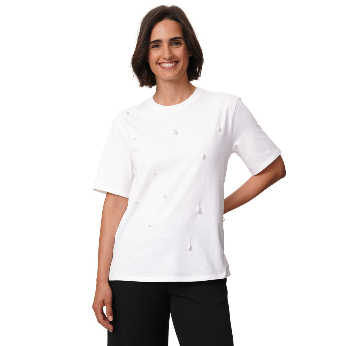 Damen T-Shirt mit Perlen-Applikationen