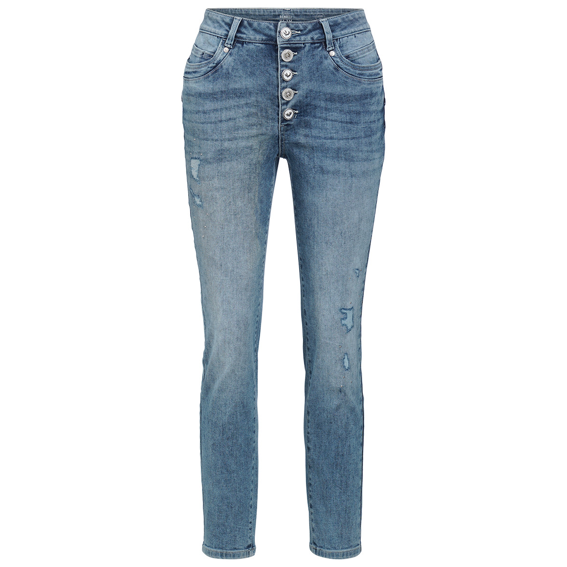Damen Slim-Jeans mit offener Knopfleiste