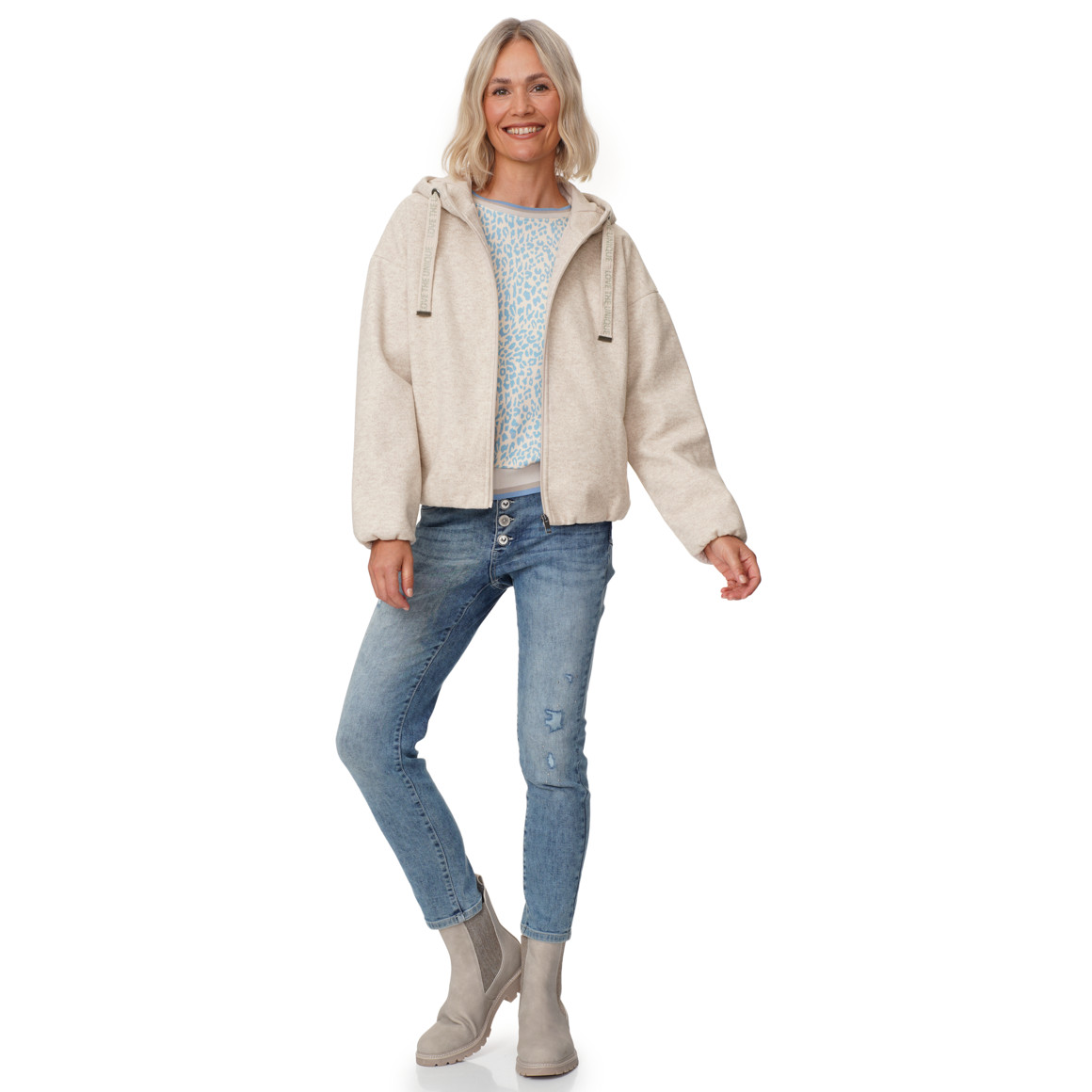 Damen Slim-Jeans mit offener Knopfleiste