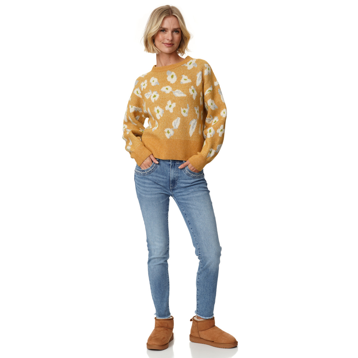 Damen Slim-Jeans mit Used-Waschung