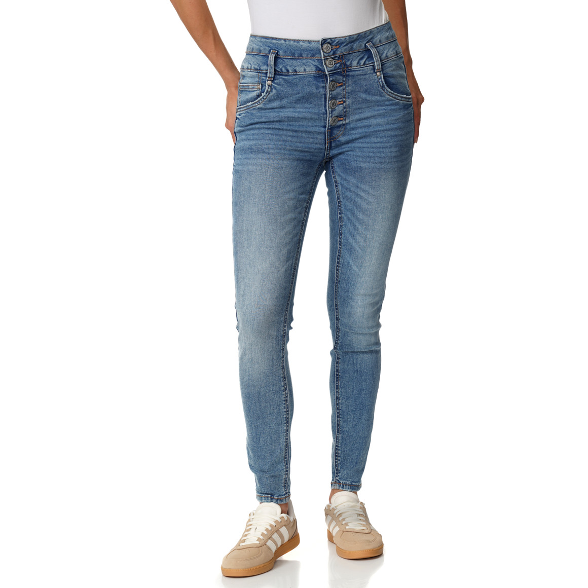 Damen Skinny-Jeans mit großer Knopfleiste