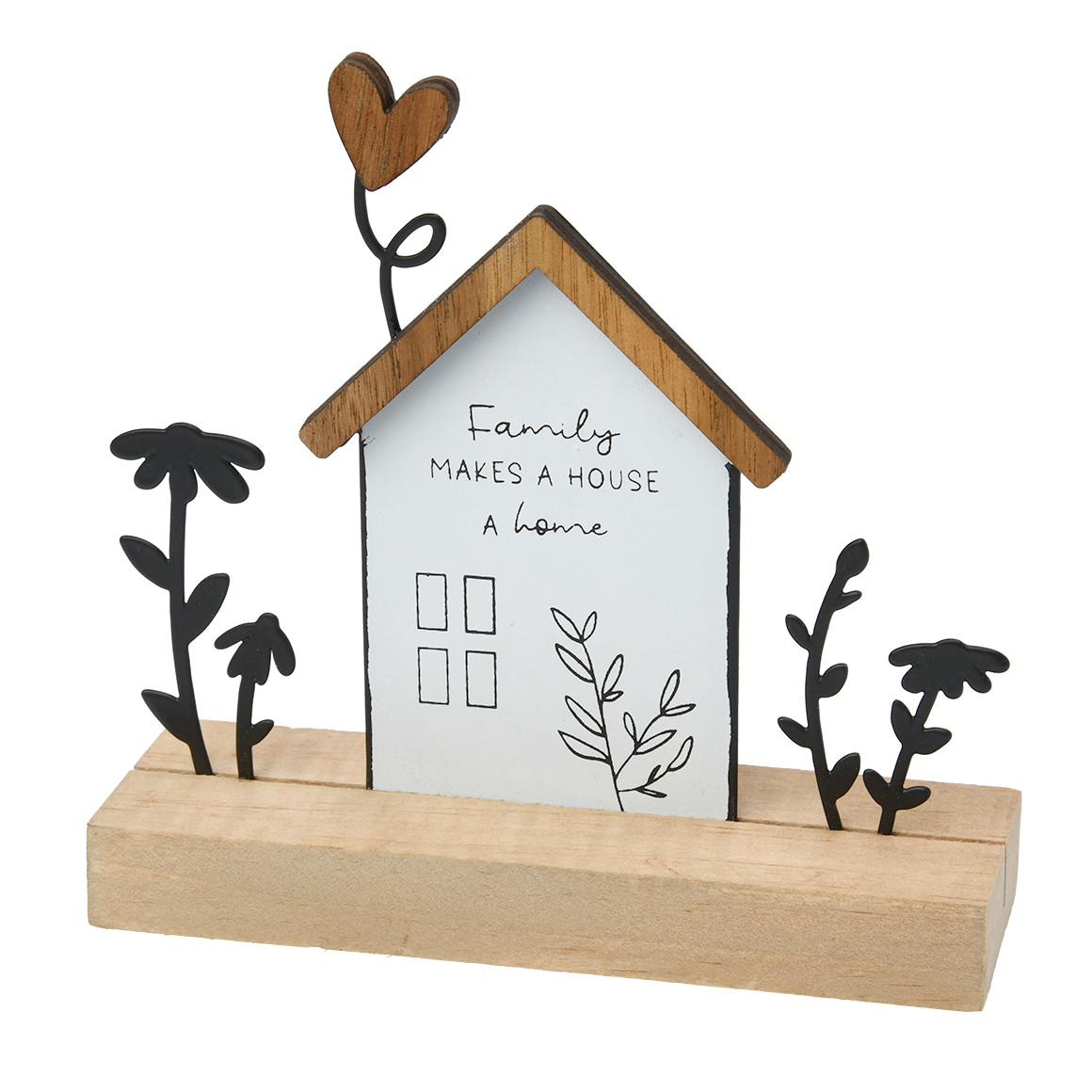 Dekoaufsteller Haus mit Holz-Sockel
