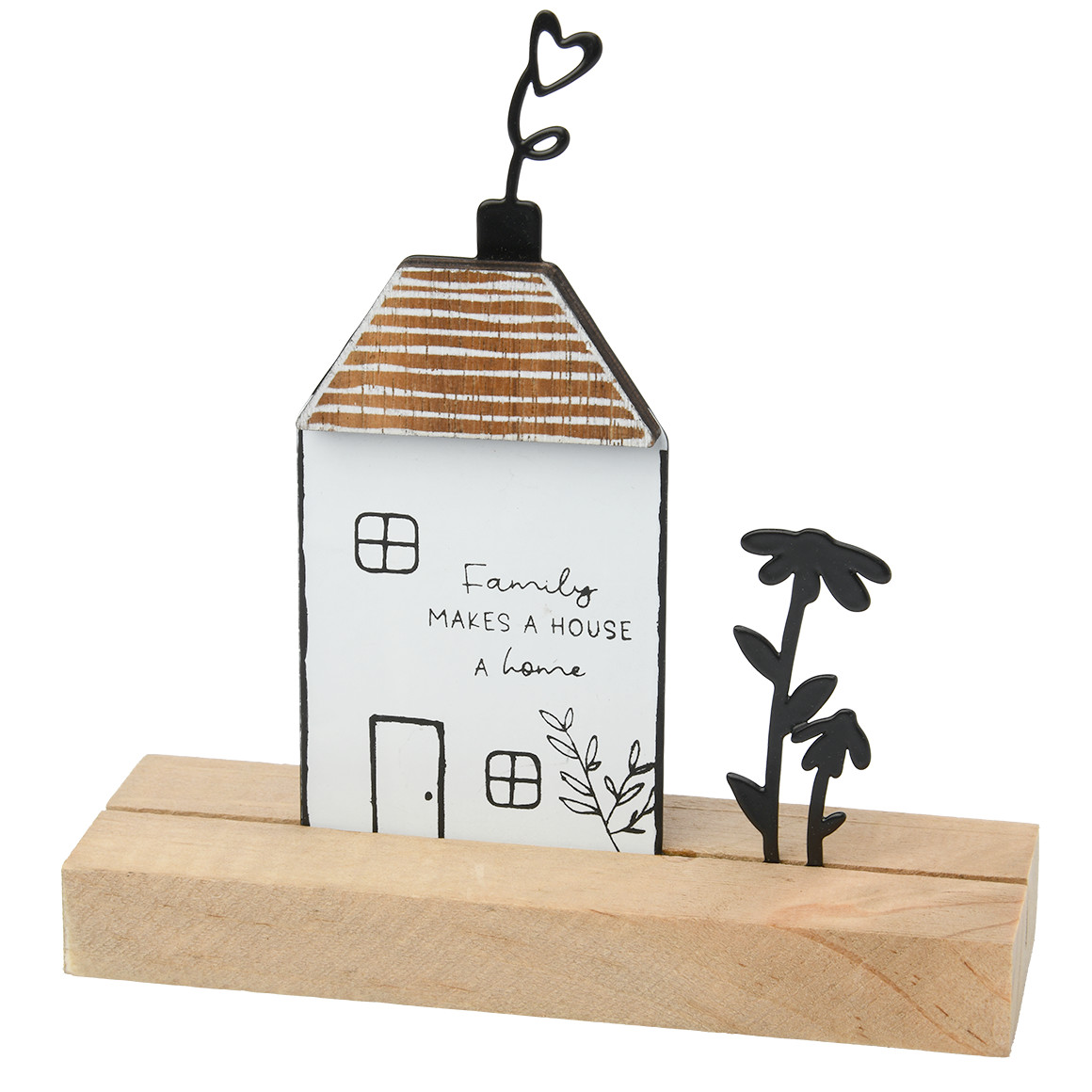Dekoaufsteller Haus mit Holz-Sockel