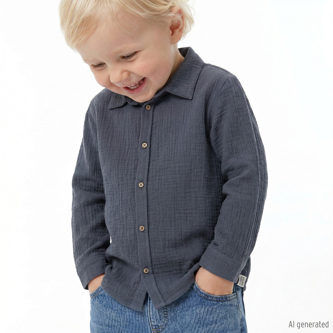 Jungen Musselin-Hemd mit Kentkragen