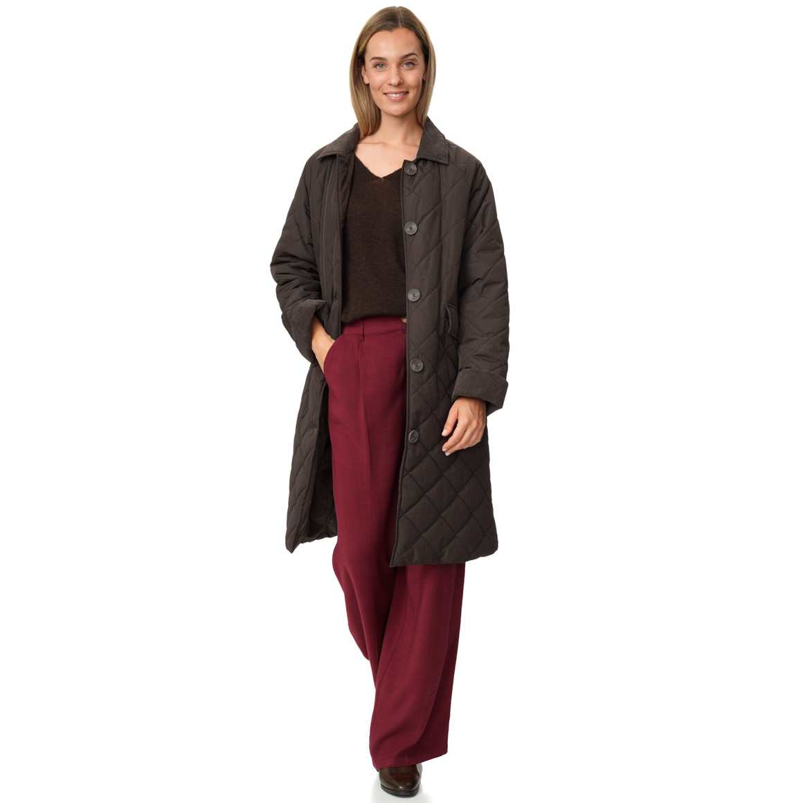 Damen Steppmantel mit Corddetails