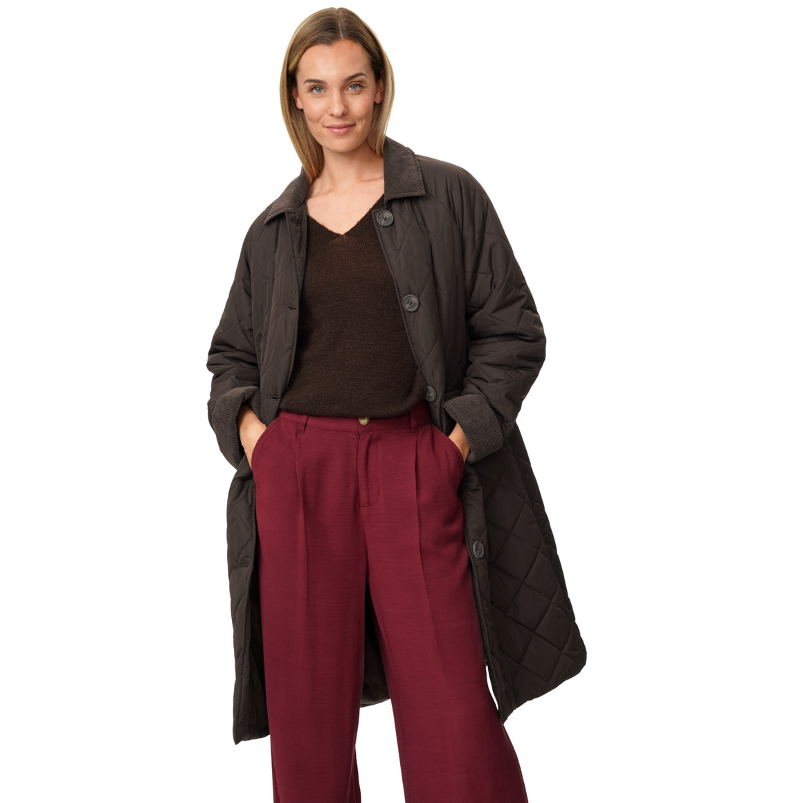 Damen Steppmantel mit Corddetails