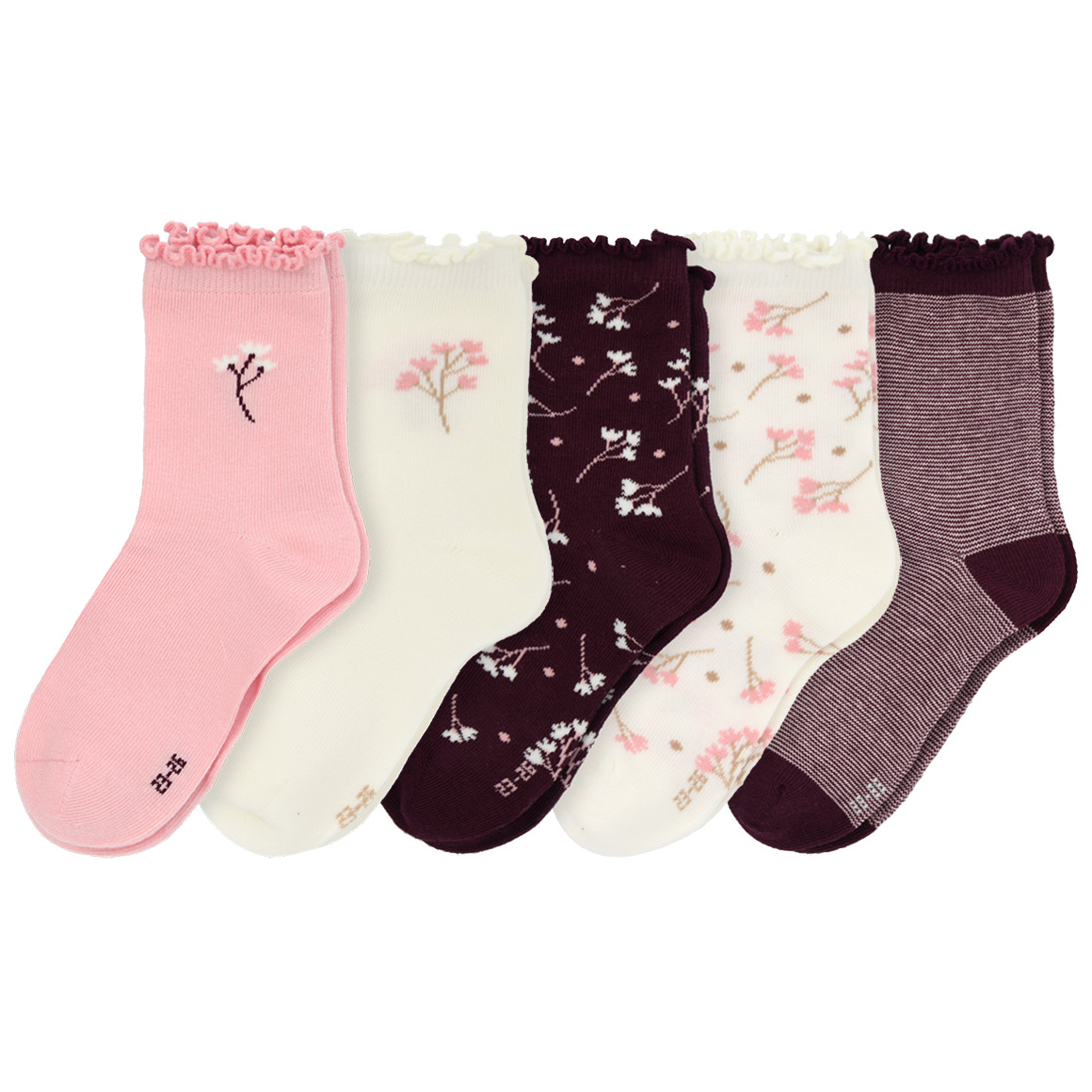 5 Paar Mädchen Socken in verschiedenen Farben