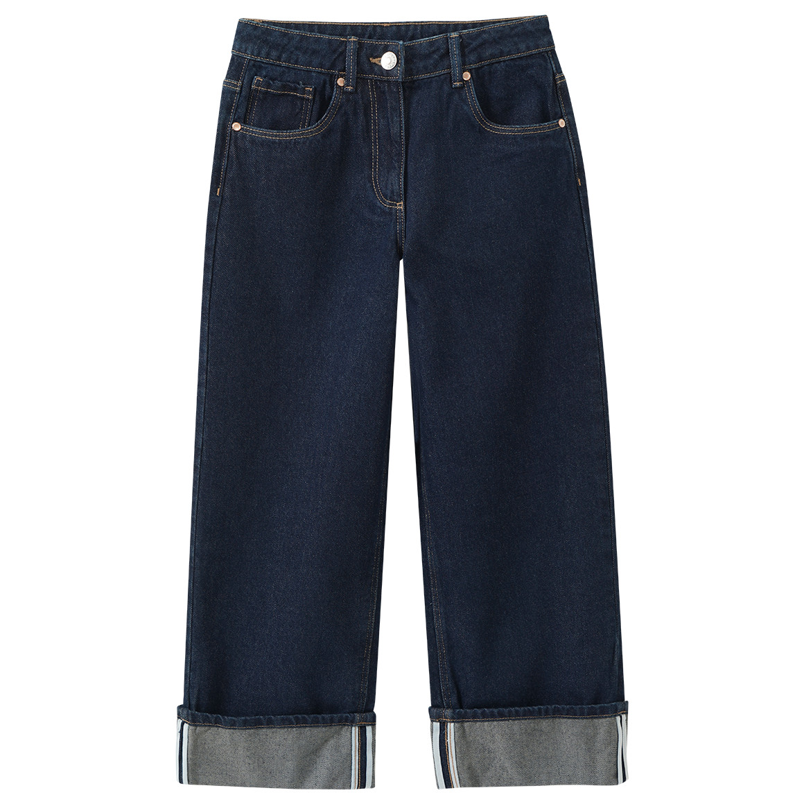 Meisjesjeans met wijde pijpen van raw denim