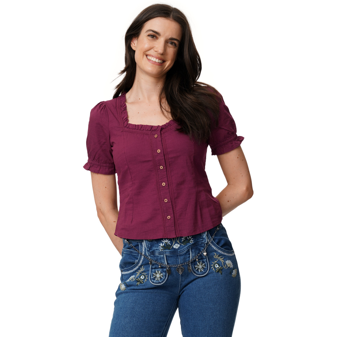 Damen Trachtenbluse mit weitem Ausschnitt