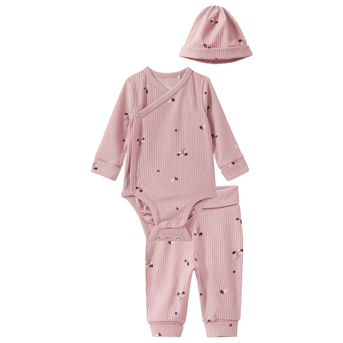 Newborn Wickelbody, Leggings und Mütze im Set