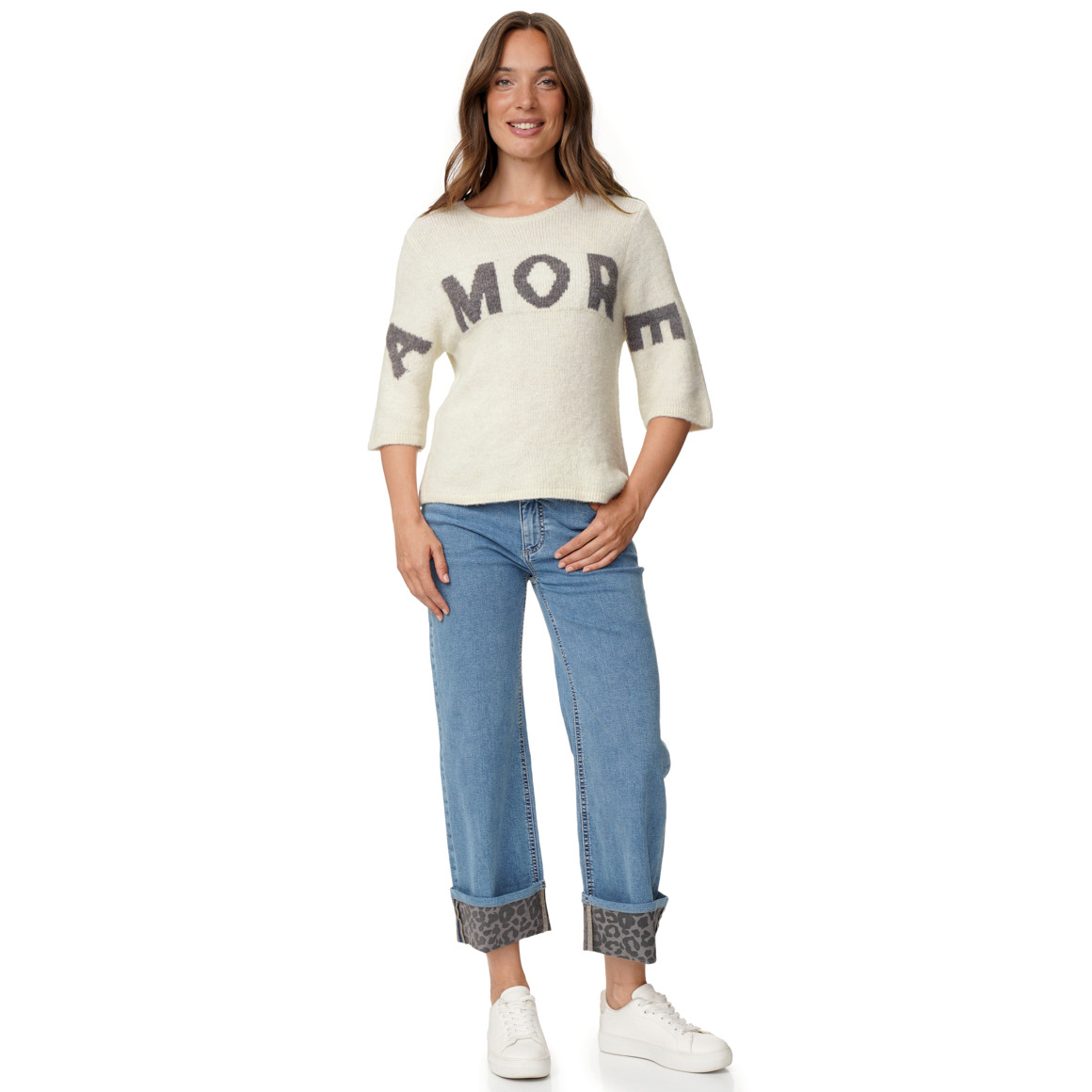 Damen Strickpullover mit weiten Ärmeln