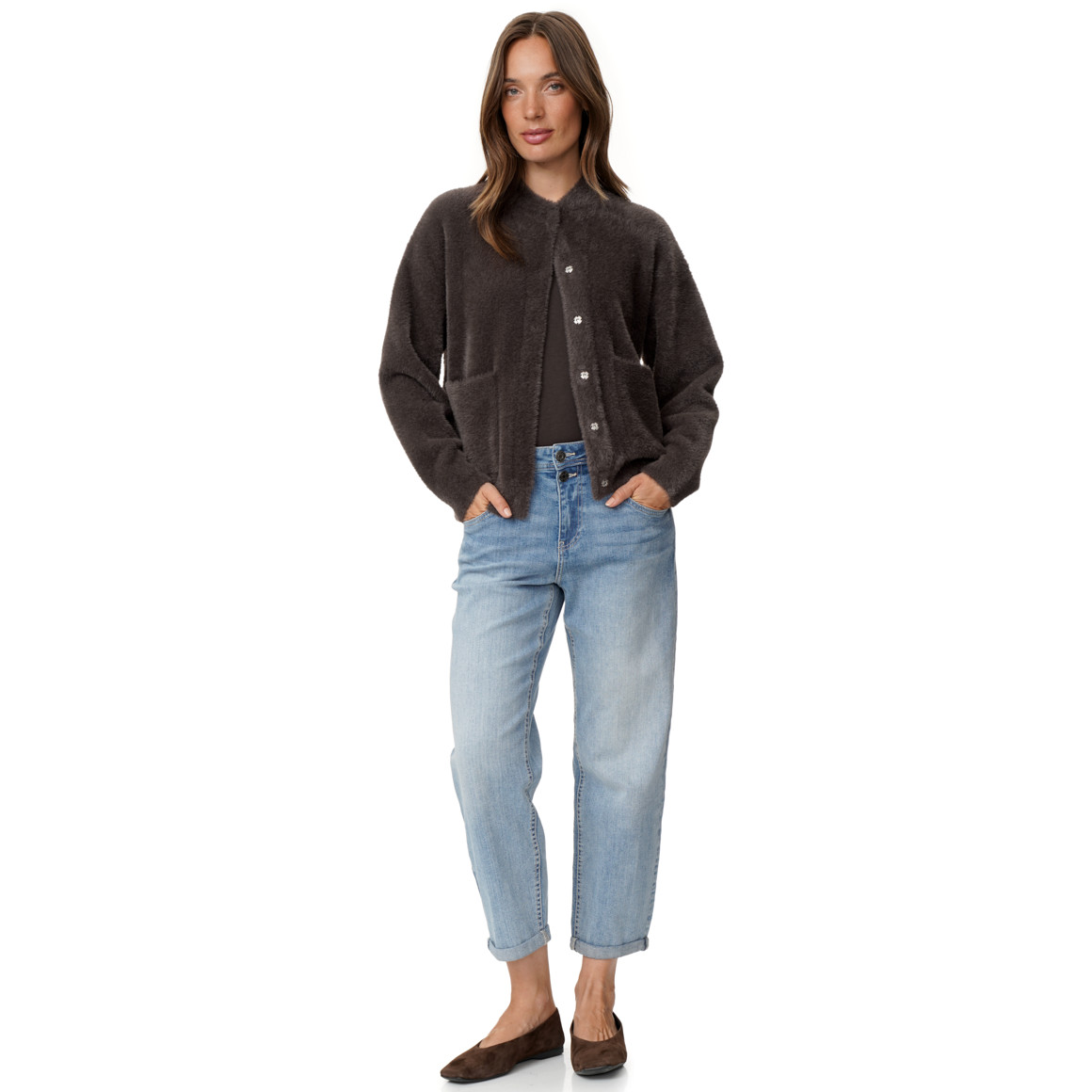Damen Strickjacke mit Druckknopfleiste