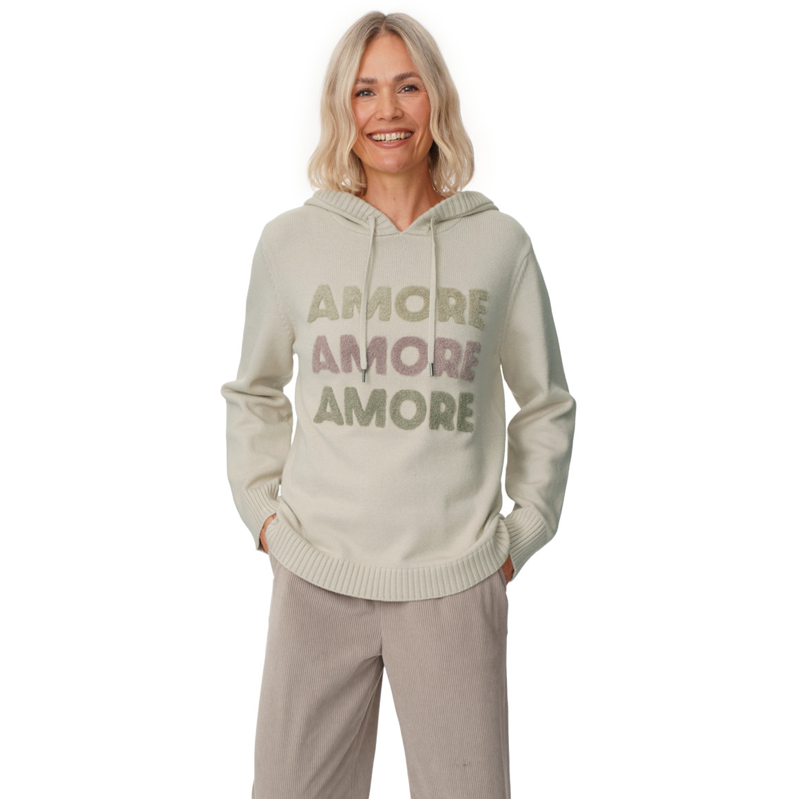 Damen Strickpullover mit Frottee-Applikation