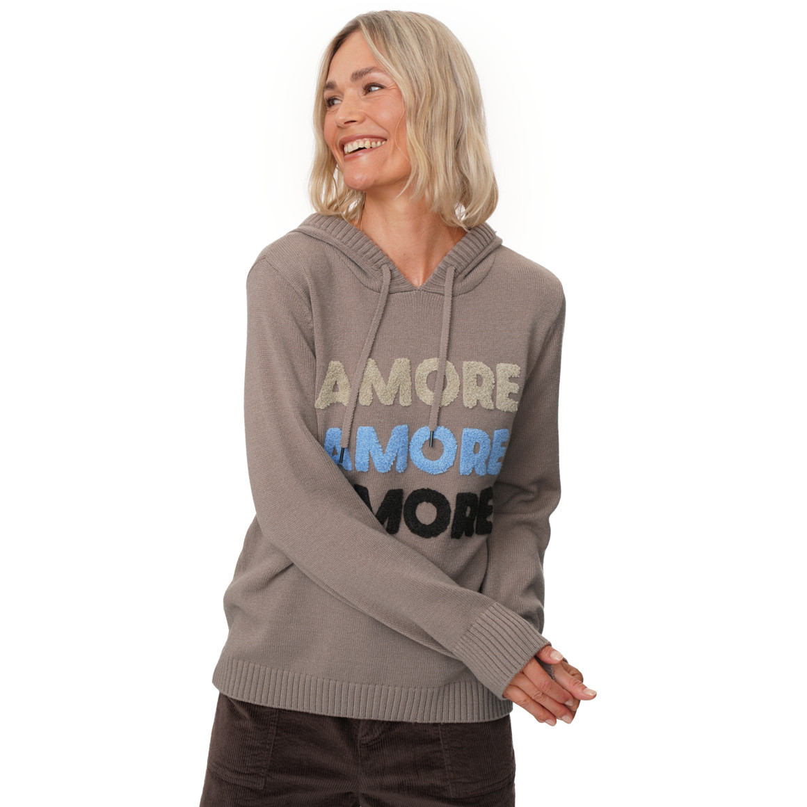Damen Strickpullover mit Frottee-Applikation