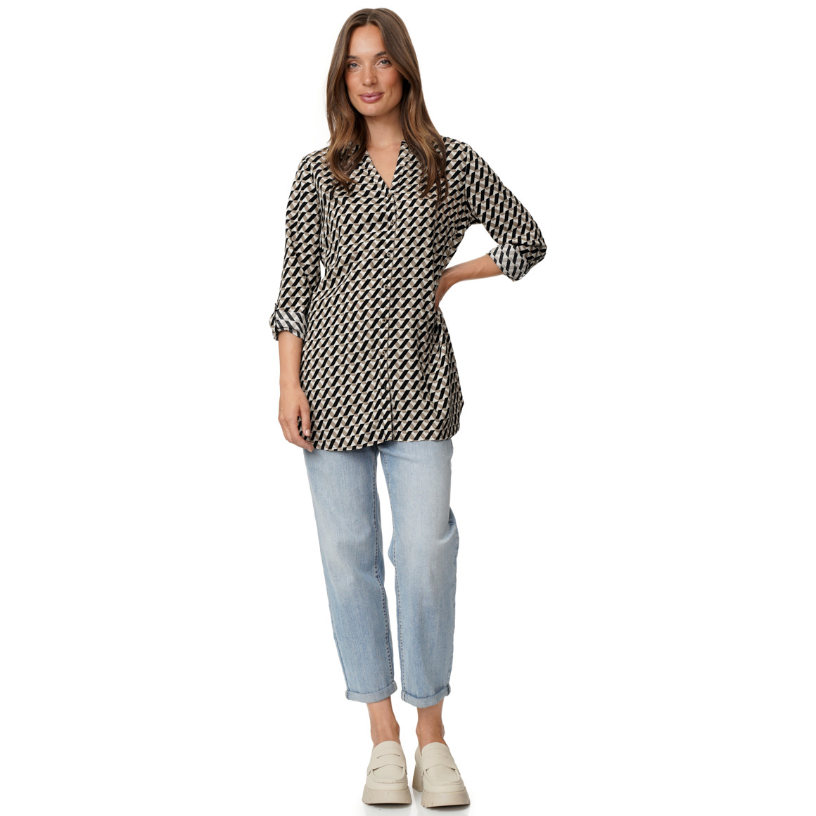 Damen Longbluse mit Turn-up-Ärmeln