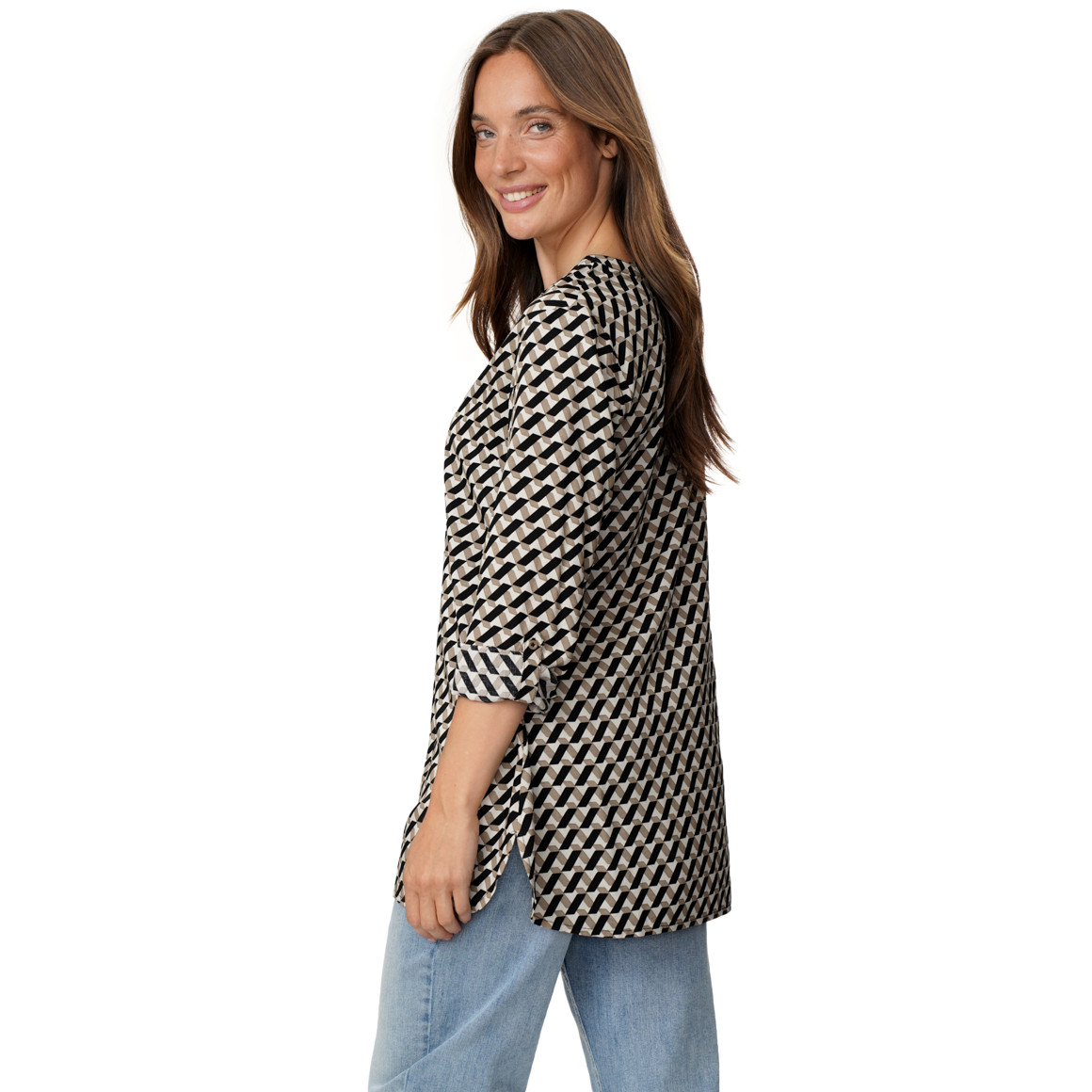 Damen Longbluse mit Turn-up-Ärmeln