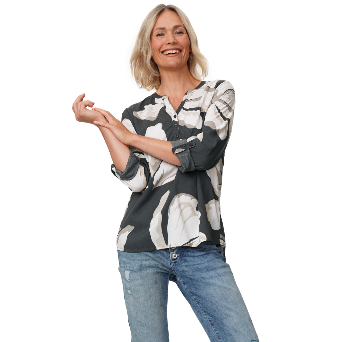 Damen Bluse mit Turn-up-Ärmeln