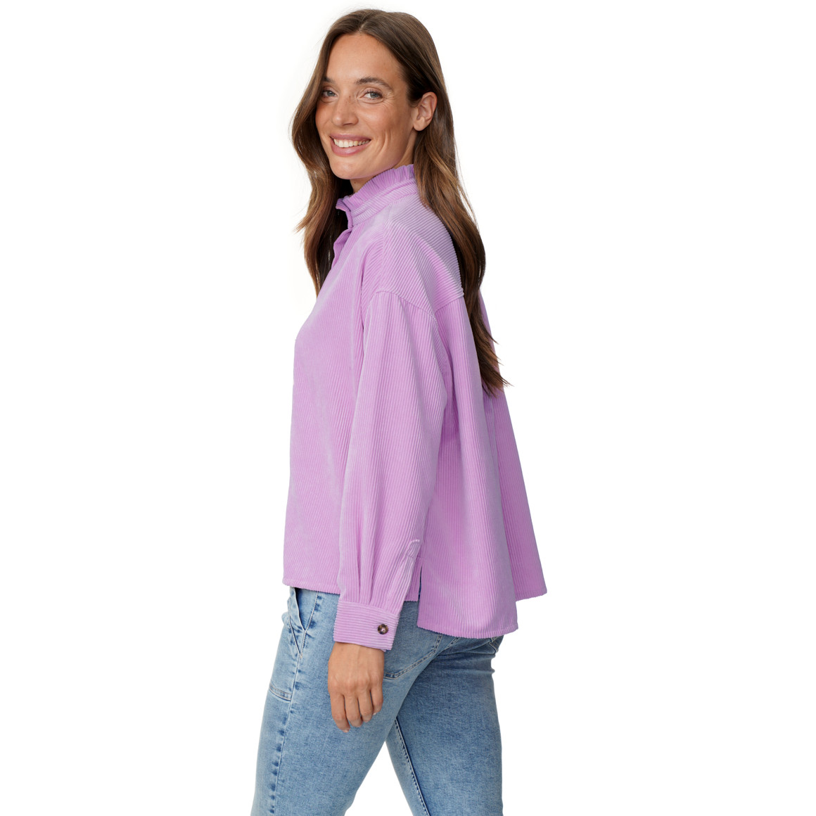 Damen Cordbluse mit Rüschenkragen