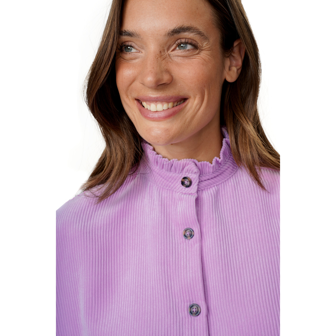 Damen Cordbluse mit Rüschenkragen