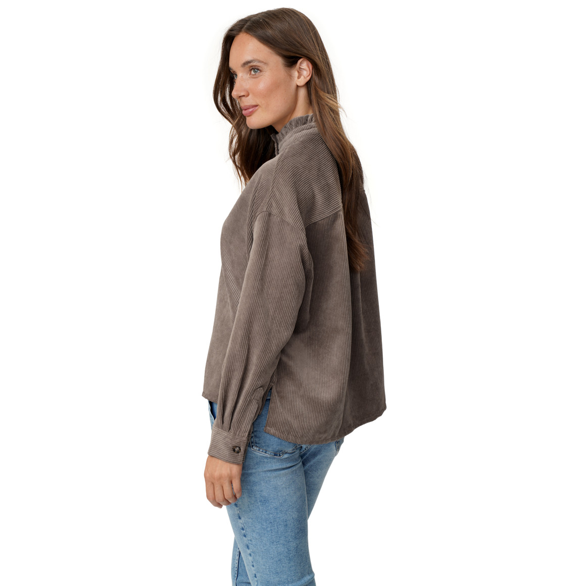 Damen Cordbluse mit Rüschenkragen