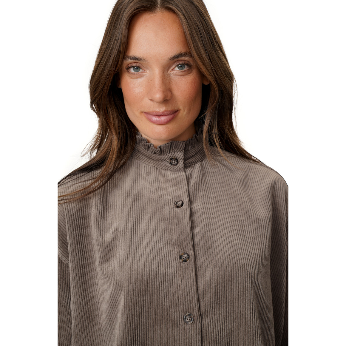 Damen Cordbluse mit Rüschenkragen