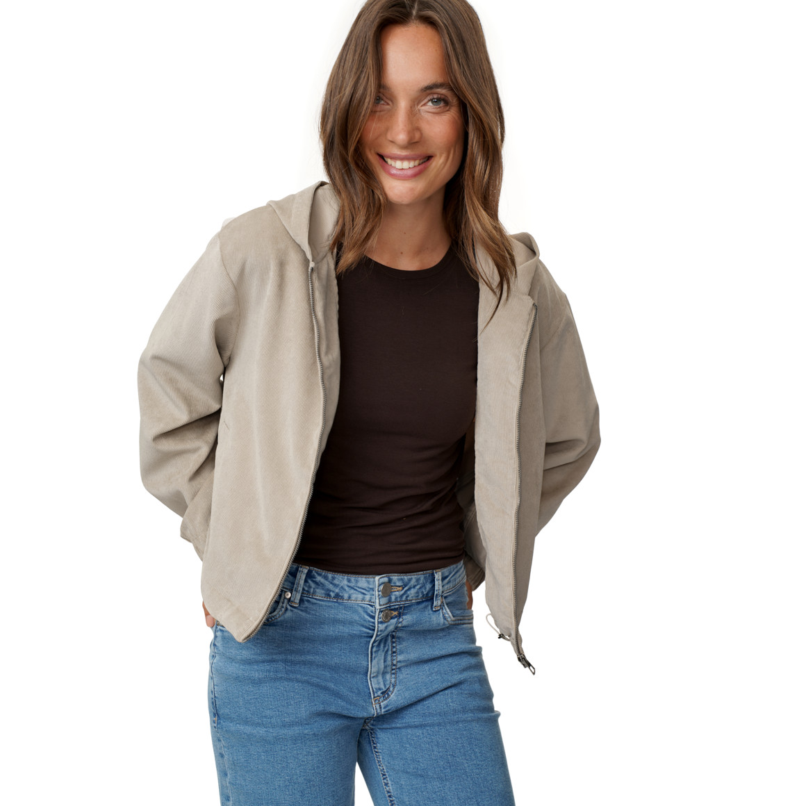 Damen Cord-Blouson mit Kapuze