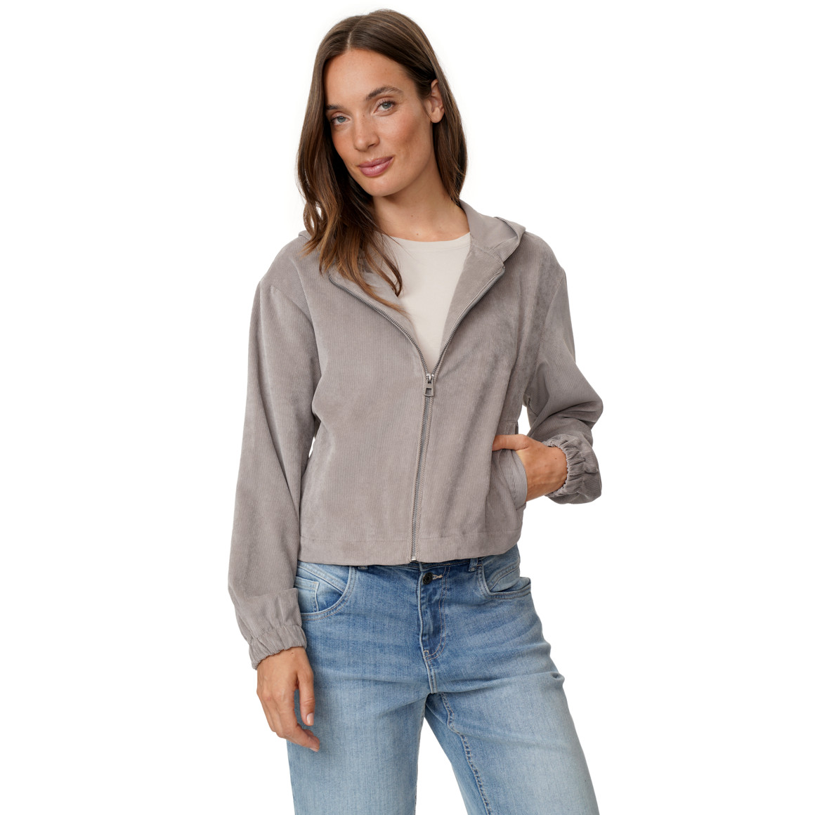 Damen Cord-Blouson mit Kapuze
