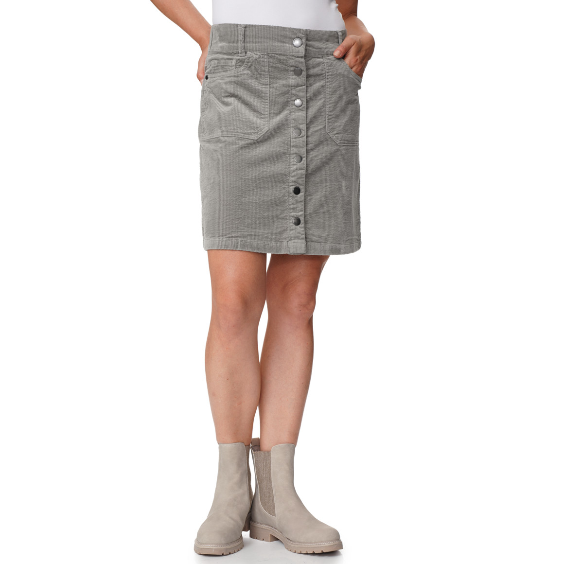 Damen Cord-Rock mit Zierknopfleiste