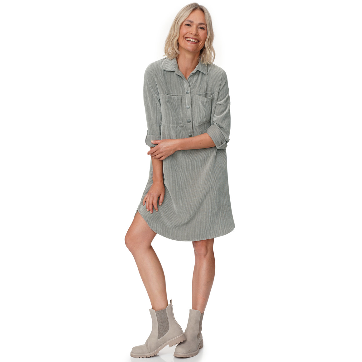Damen Cord-Kleid mit Brusttaschen