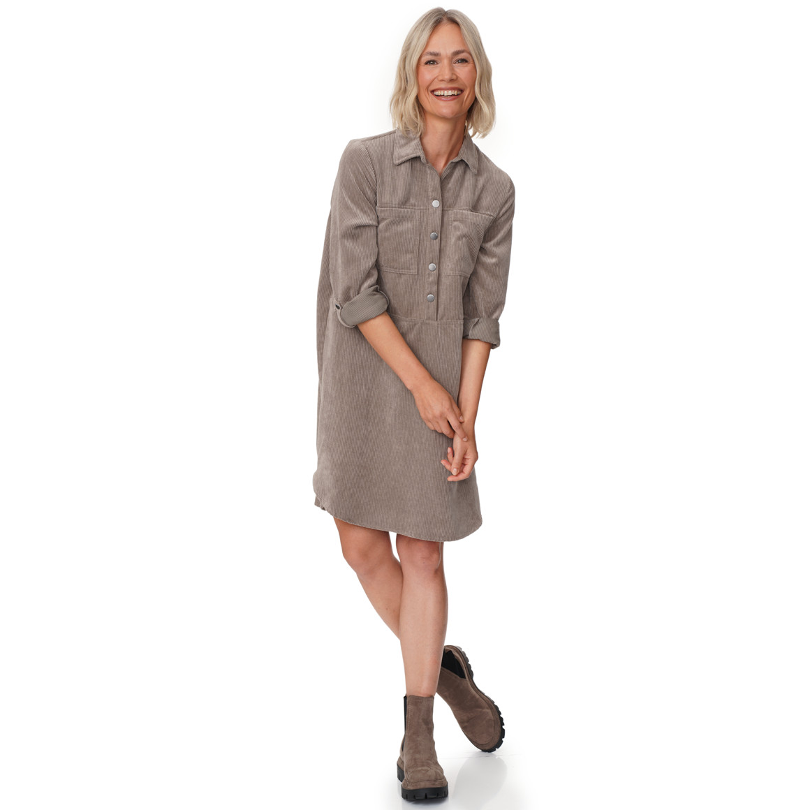Damen Cord-Kleid mit Brusttaschen