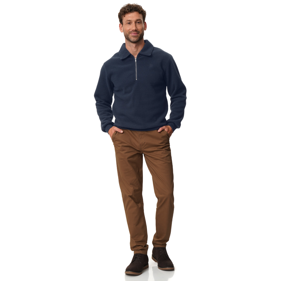 Herren Fleecepullover mit Troyerkragen