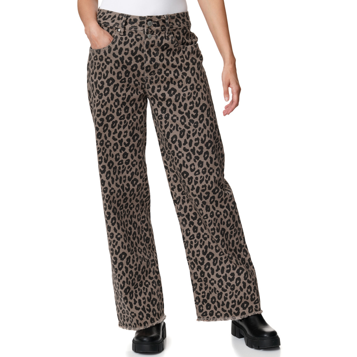 Damen Wide-Leg-Jeans im Animal-Look