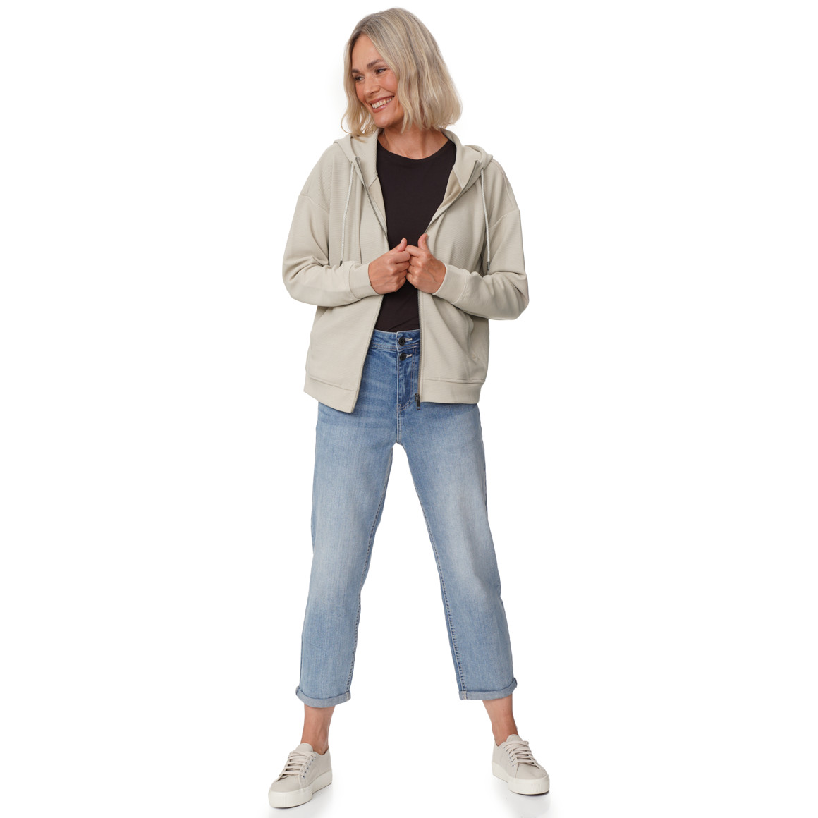 Damen Sweatjacke mit Rippstruktur