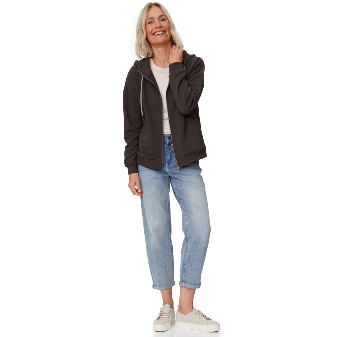 Damen Sweatjacke mit Rippstruktur