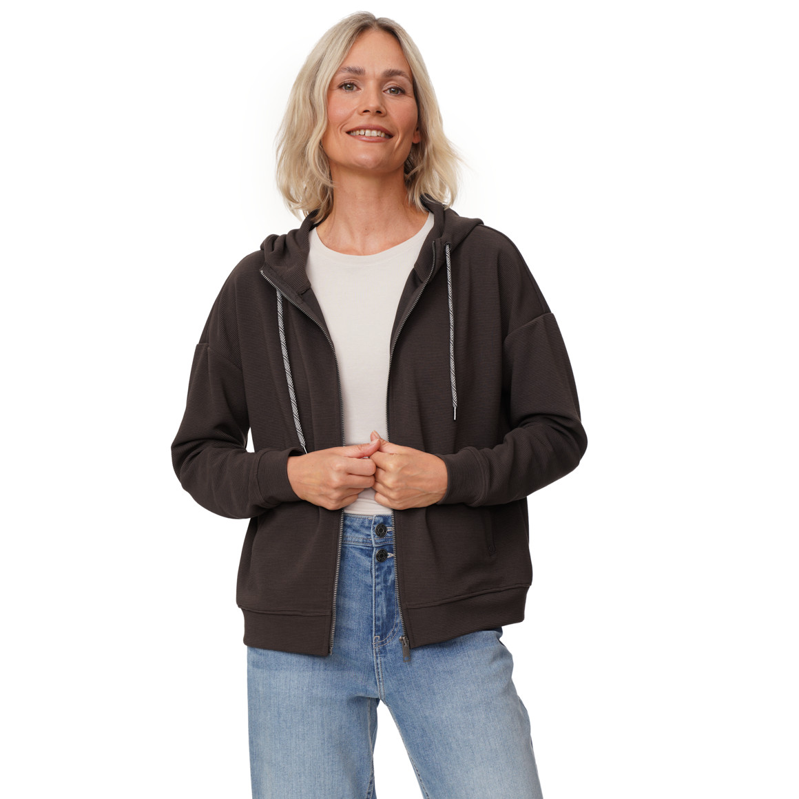 Damen Sweatjacke mit Rippstruktur